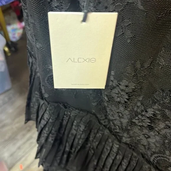 chinese dress ladies Alexis Women's Black One Shoulder Lace Ruffle Mini Dress Size M   pennypincherboutique